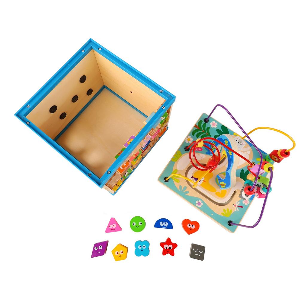 Wooden Baby Activity Cube Toy Multifunction Bead Block 8 In 1 Kids Activity Cube Educational
