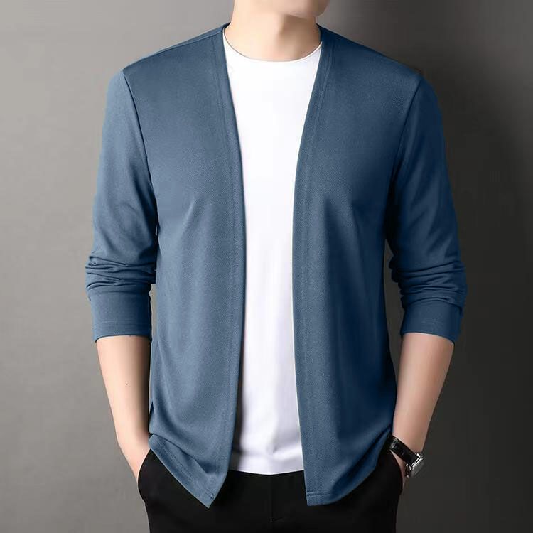 Slim Fit Cardigan for Men, Thin Spring and Autumn Outerwear, Long Sleeve Casual Trendy Versatile Pure Color Slim Fit Autumn