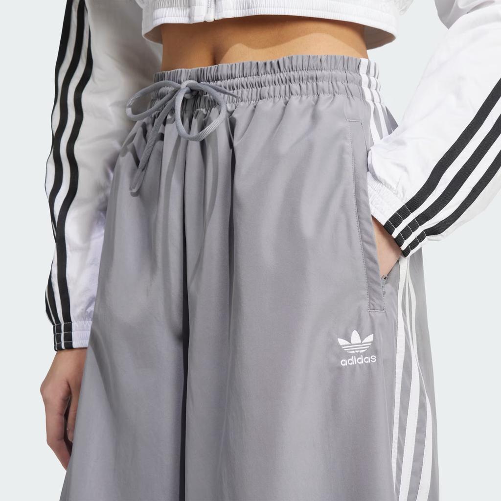 Adidas Originals Striped Logo Drawstring Loose Wide-Leg Knit Sports Pants Women bottoms Gray JD3389