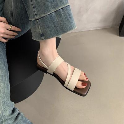 Open-toed Sandals Women's Summer Wear 2025 New Korean Version Retro Fairy Style One-word Buckle Belt Soft Flat-soled Roman Shoes