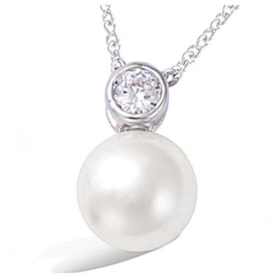 [Q1071] - Silver Necklace 'Sissi' Silver-white (rhodium-plated) - 9 Mm Pearl