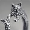 S925 Silver Black Cat Open Ring Adjustable Vintage Pet Jewelry for Women