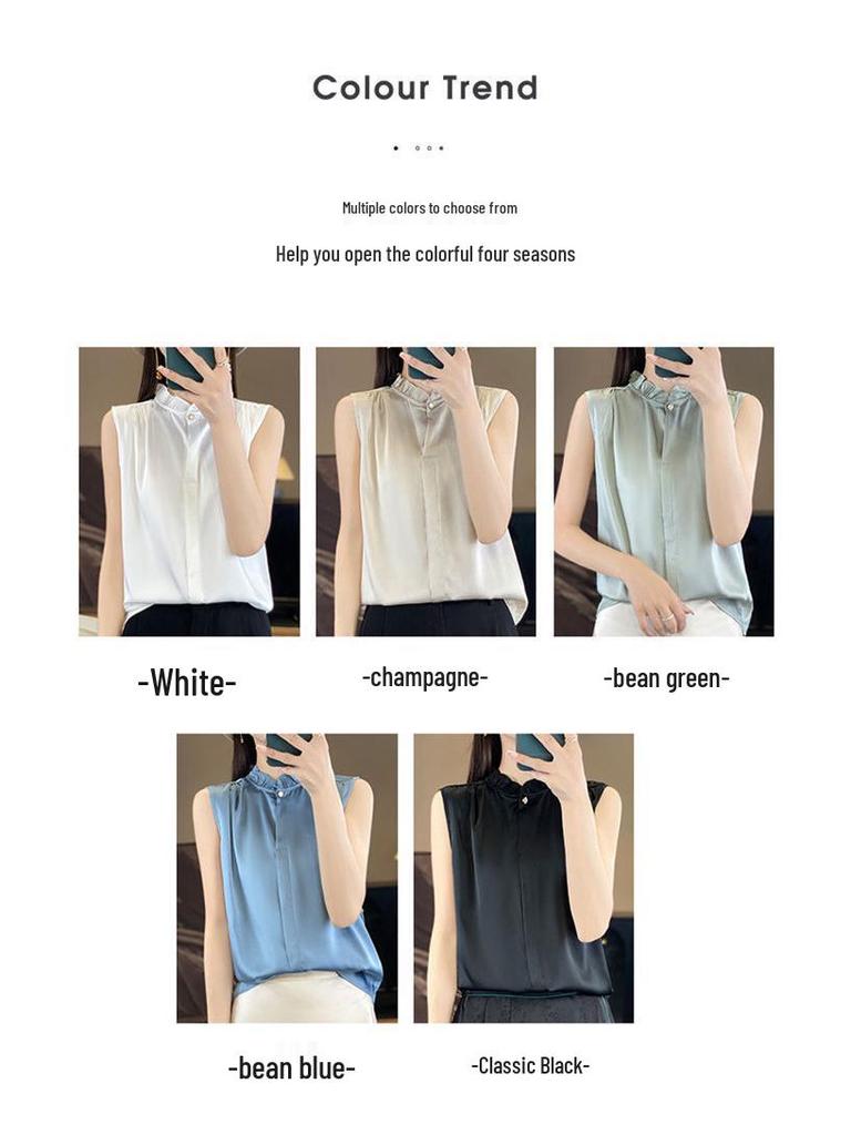 Women's Sleeveless Stylish Top with Wood Ear Trim - Flattering and Versatile Fashion for a Slimmer Look