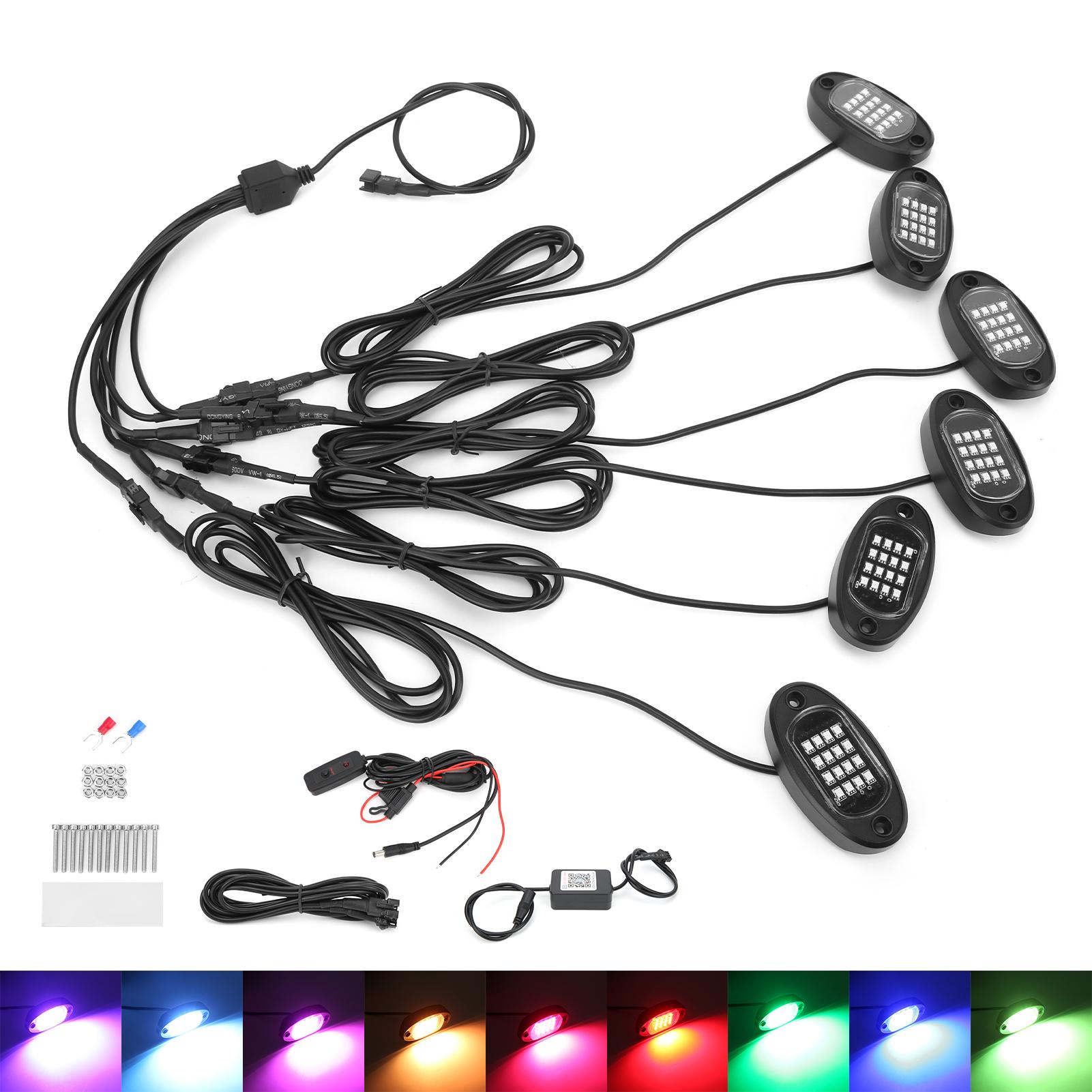 

Комплект светодиодных рок-светильников 1V6 Bluetooth с дистанционным управлением, цветной для шасси автомобиля и мотоцикла