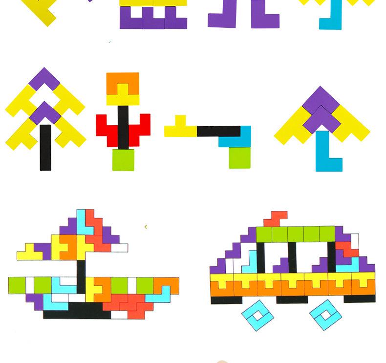 Kids' Wooden Tetris Shape Matching Puzzle Blocks for Early Learning