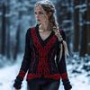 Damski sweter pulower z nadrukiem graficznym z dekoltem w serek z długim rękawem, casualowa dzianinowa bluza, oversize, podarta, w stylu vintage, jesienne topy