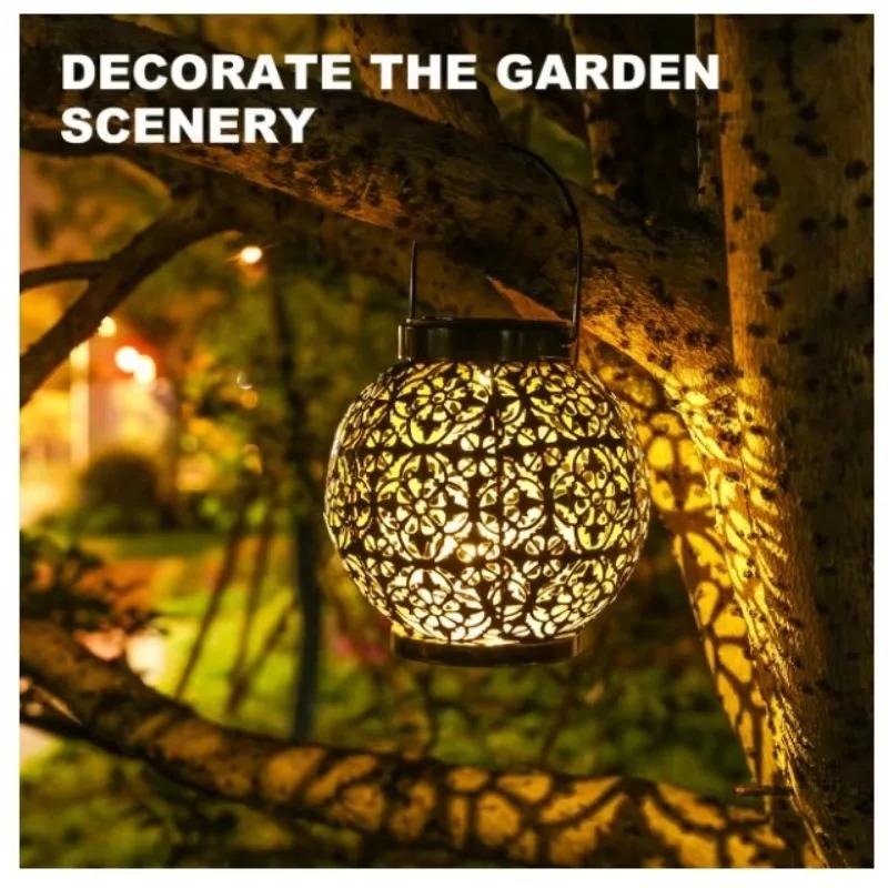 Solar Outdoor Lights Decor for Table Patio Garden Yard Solar Lantern Outdoor Waterproof Hanging Metal Decorative Garden Lights Christmas