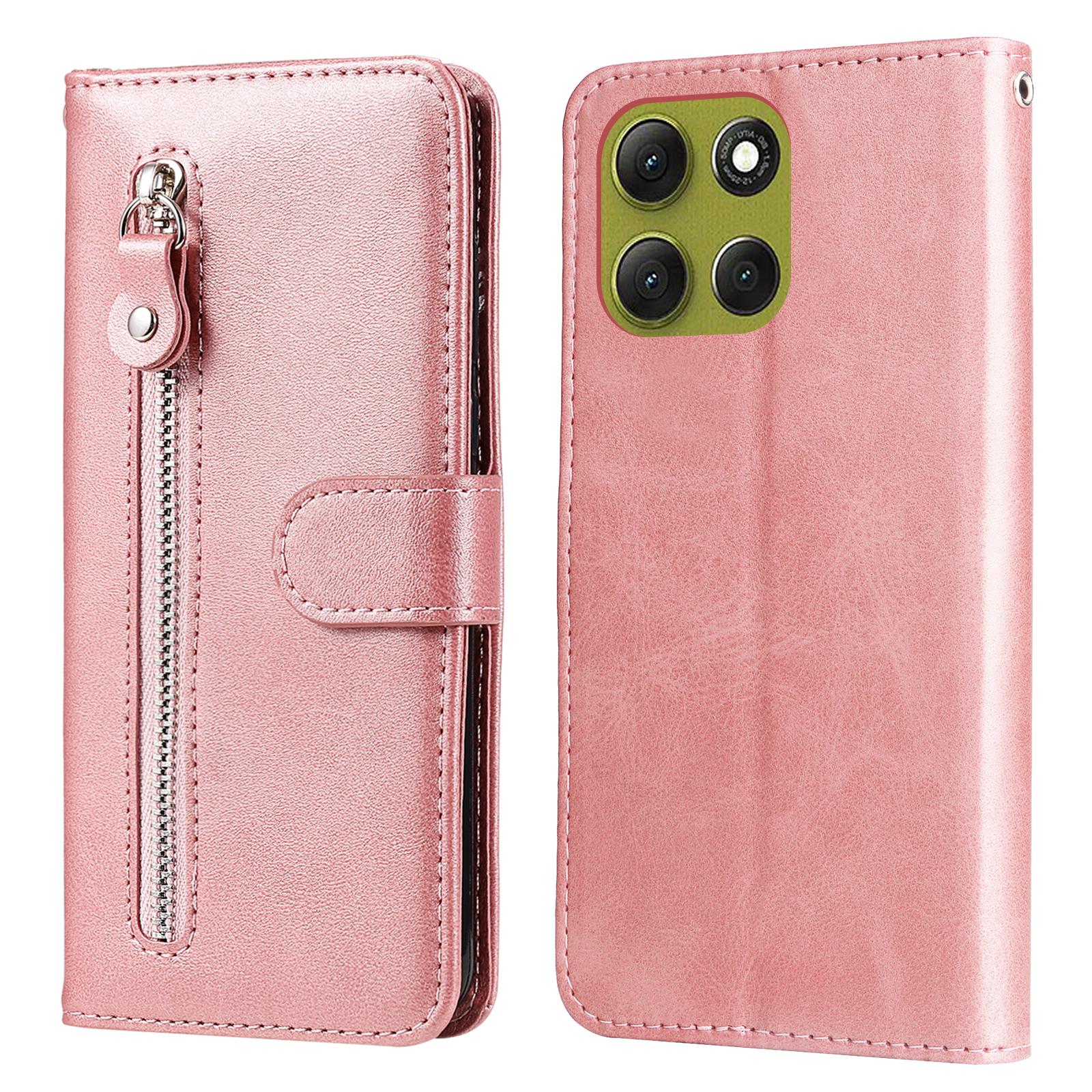 

For Motorola Moto G86 Power 5G/G86 5G PU Leather Cases with Zipper Pocket Wallet Phone Cover Stand Pink