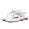 Women's Rhinestone Flower Thong Sandals Elastic Ankle Strap Comfort Flat Sandals