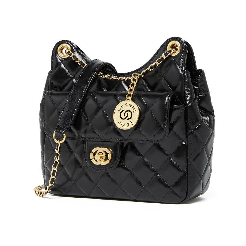 New Bag Top Layer Cowhide Bag Tmall Elf Xiaoxiang Style Fashionable and Versatile One Shoulder Crossbody Women's Bag