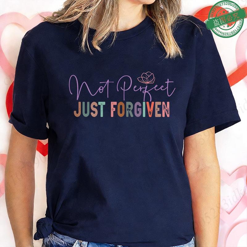 Nicht Perfekt Nur Vergeben T-Shirt für Damen Herz Kreuz Grafik T-Shirt Lässige Kurzarm O-Ausschnitt Oberteile Inspirierendes Christliches Geschenk