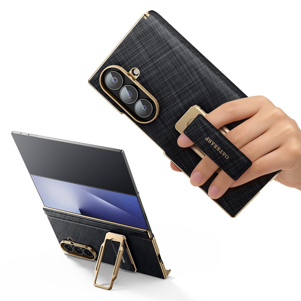 Strap Stand Case for Samsung Galaxy Z TriFold Leather Case with 360°Rotate Metal Kickstand Shockproof Protector Phone Cover