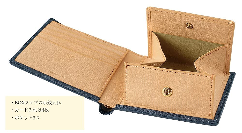CYPRUS Bifold with Coin Purse and Bill Made in Japan with Genuine White Heron Navy Day Item Number 8222 Men's Wallet, Box-Shaped, Compartment,