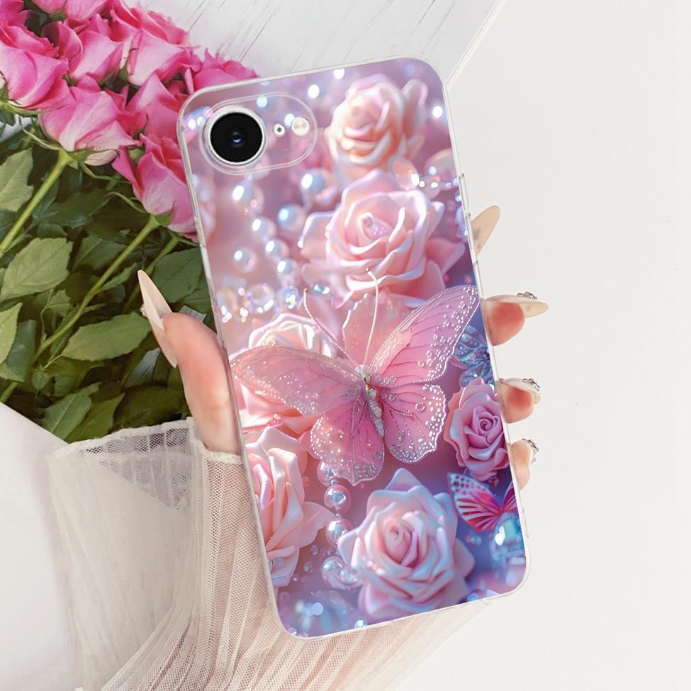 Transparent Cover For iPhone 16e Case Cute Kawaii Fashion Butterfly Funny Painted Casing A3212 A3409 A3410 A3408