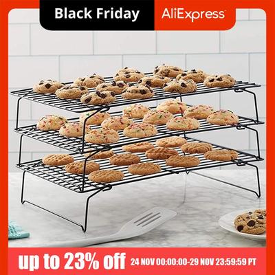 Net Mat 3 Layer Cake Cooling Rack Stackable Non Stick Baking Tray Foldable Oven Safe Barbecue Shelf Baking