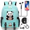Kawaii Panda Print Tiener USB Laptop Rugzak Kinderen Jongens Meisjes Terug Naar School Boekentassen Vrouwen Mannen Reizen Rugzak