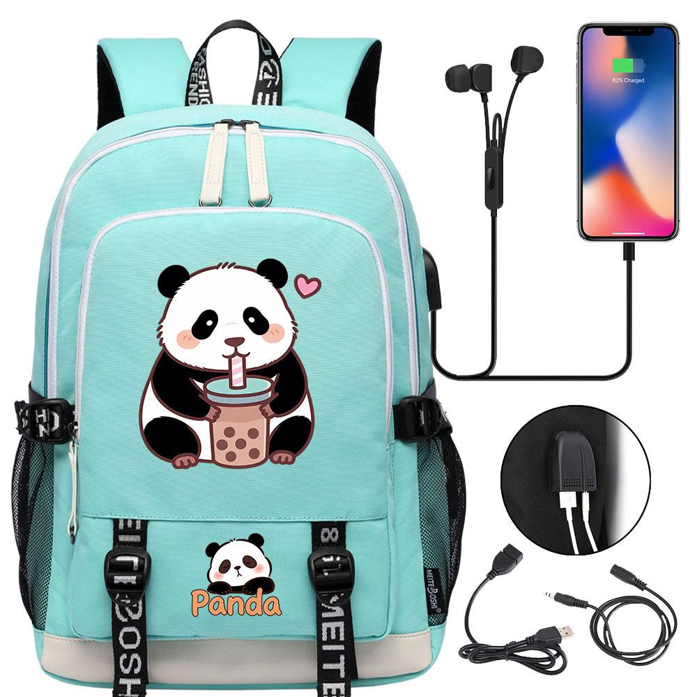 Kawaii Panda Print Tiener USB Laptop Rugzak Kinderen Jongens Meisjes Terug Naar School Boekentassen Vrouwen Mannen Reizen Rugzak
