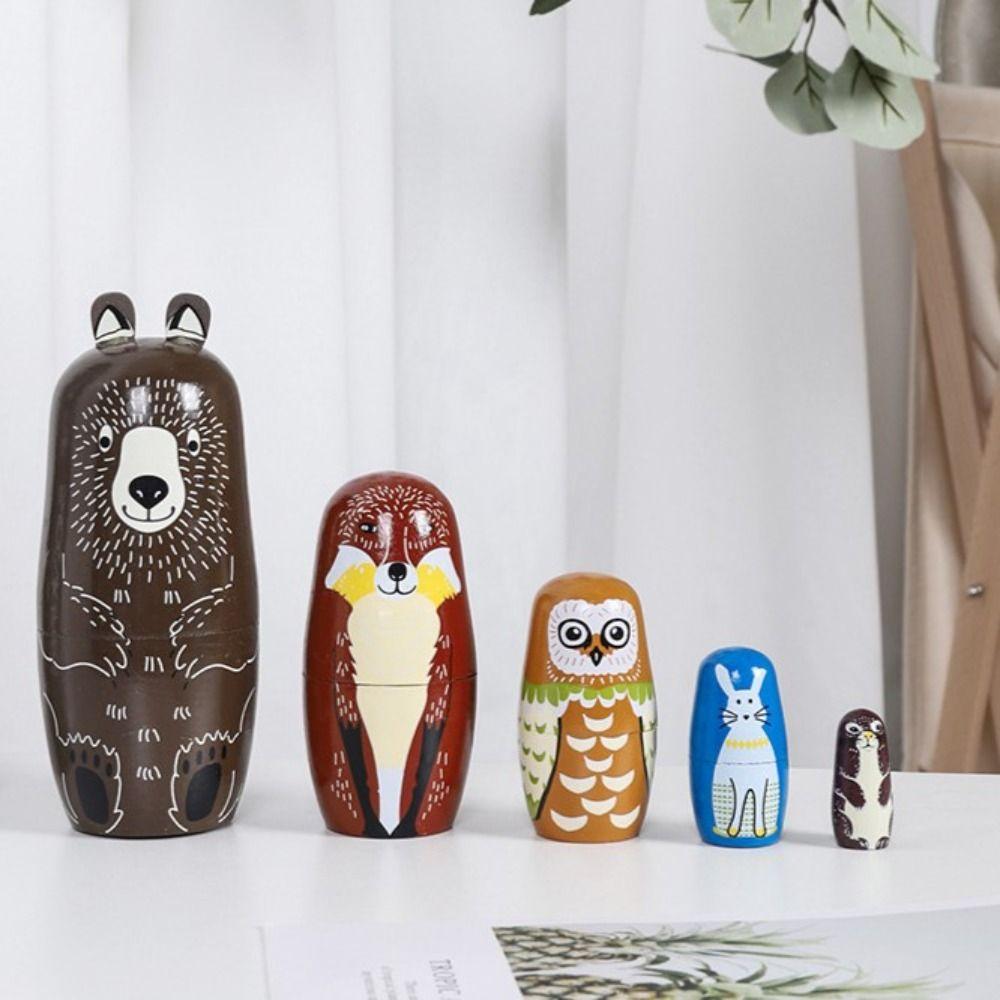 Wood Girls Russian Doll 5Pcs/Set Puppy Nesting Dolls Handicrafts Wooden Stacking Dolls Xmas