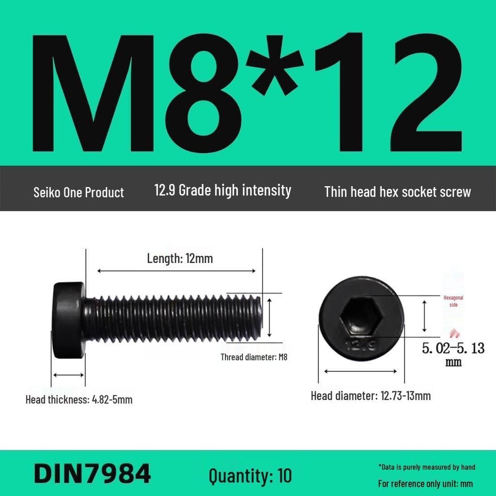 DIN7984 Grade 12.9 Thin Head Hex Socket Cap Screws - Sizes M3 To M16
