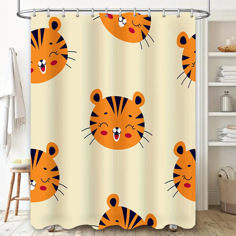 Bright Fun Tiger Print Shower Curtain Kids Bathroom Decor for Bathrooms Polyester Fabric Easy Install Hook Rings Set Available