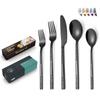 Thickened Stainless Steel Cutlery Set 20 Pieces Set Stone Grain Knife  Fork and Spoon Black Western Food Home Creativity