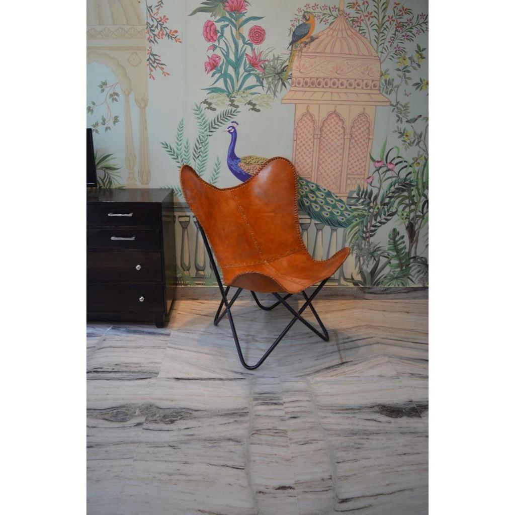 Leather Butterfly Chair, Tan Brown Color Relexing Chair, Home Decor Furniture