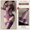Hollow and thin sexy underwear sexy onesie temptation strap perspective lace free purple n