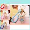 Cute Creative Metal Rabbit Keychain With Rhinestone Flower Dress For Women Gifts