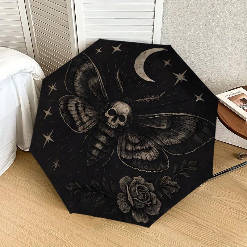 1pc Mystical Moth with Skull Umbrella with Plastic Handle,Suitable for All Seasons Home Travel Outdoor UmbrellaDD1339