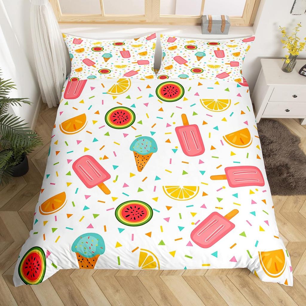 Ice Cream Comforter Covers Queen Size Duvet Covers For Boys Girls Quilt Cover 3Pcs 1 Duvet Cover 2 Pillowcases Lightweight Down