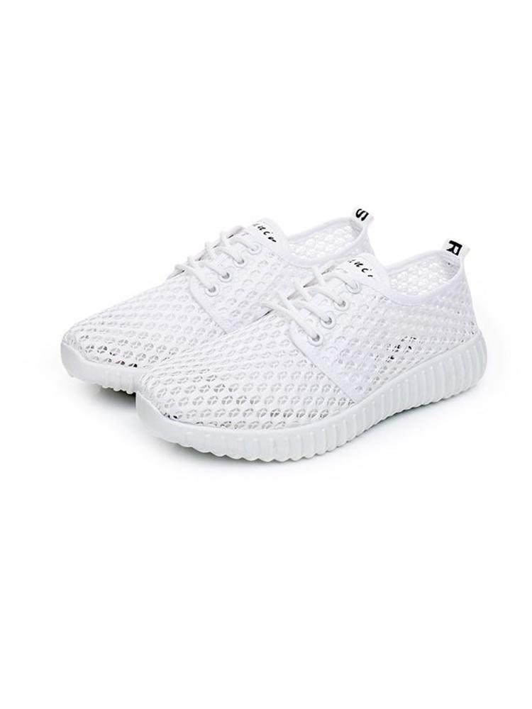 Sapatos Feminina Women Fashion Round Toe White Mesh Breathable Lace Up Shoes Lady Casual Black Comfort Anti Skid Shoes Ba143