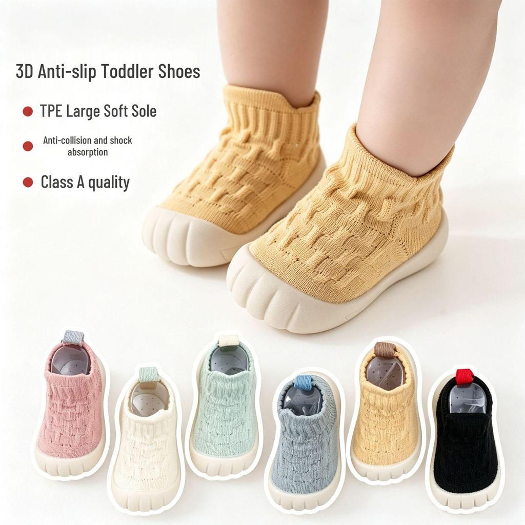 Soft Sole Non-slip Baby Walker Shoes - Solid Color Floor Socks for Boys & Girls, Ideal for Spring & Autumn Pre-walking.