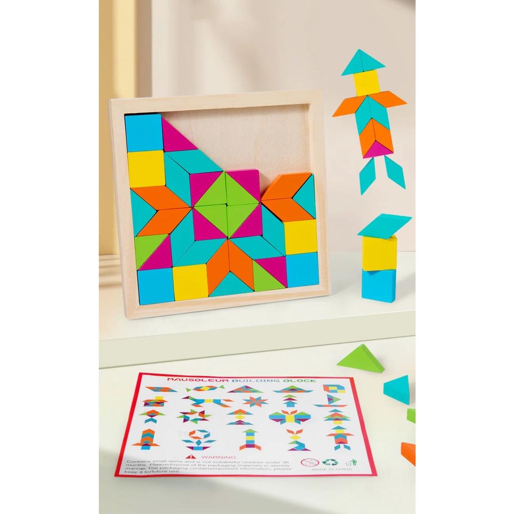 Wood Puzzle Block Geometric Shape Toddler Puzzle Early Learning Education Jigsaw Puzzle Montessori Geometric Buckle Board Game