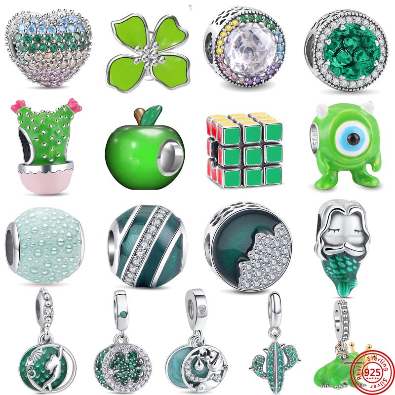 

Fit Fasion Bracelet Making Original Design 925 Silver Green Monster Cactus Cube Frog Pendant Beads Charm Women Jewelry Gift