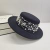 Original Design White Elegant Wedding Hat  French Elegant Retro Hepburn Autumn Winter Celebrity Pearl Wool Lace Flat Top Hat