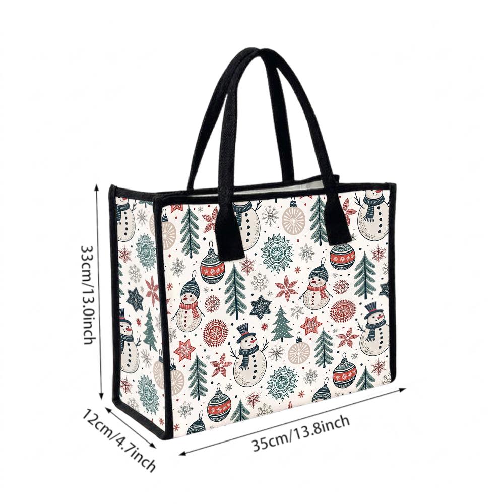Christmas Snowman Pattern Tote Bag Casual Reusable Shopping Shoulder Bag for Daily Use