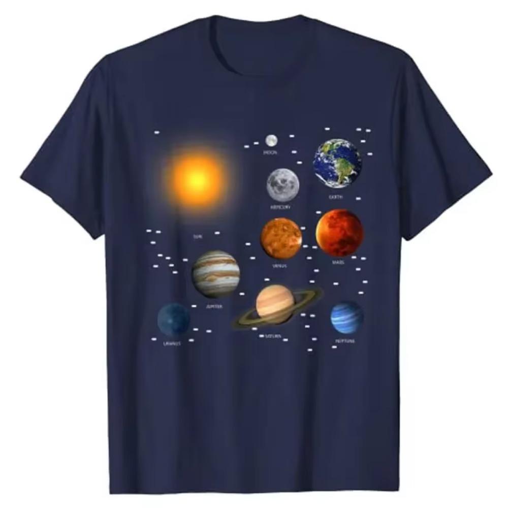 Our Solar System, Science Education T-Shirt Space Lover Graphic Tee Top Astronomy Outfits Short Sleeve Blouses Hobbies Gift Idea