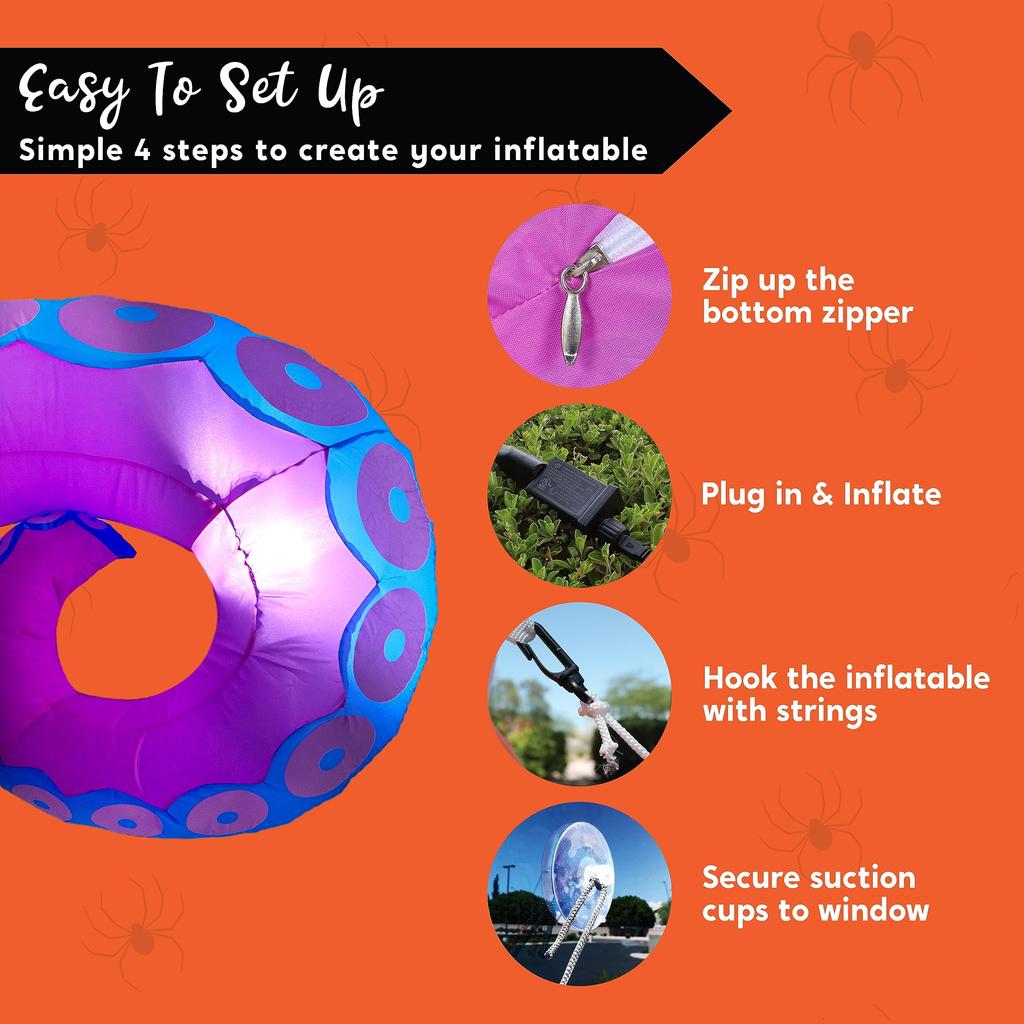 Joyfy Halloween Uppblåsbar Utomhus 3 st Jättebläckfisk Tentakel Bröt Ut från Fönster Blås Upp Uppblåsbar för Fönsterdekoration