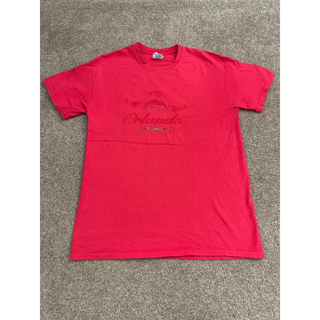 Vintage T-Shirt Unisex Medium Red Excellent Orlando Florida Embroidered Dolphin Unisex T-Shirt