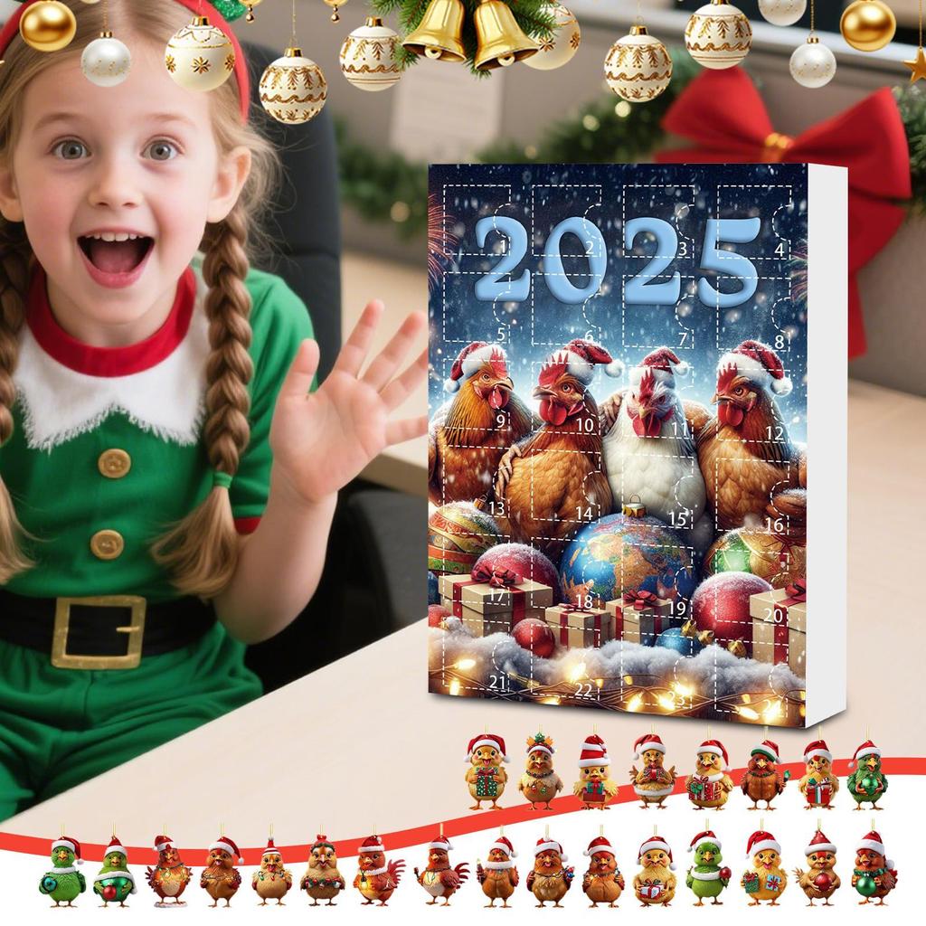 Christmas Ornament Advent 2D Acrylic Cute Chick Pendants 2025 24-Day Countdown Calendar Animal Charm Pendant for Christmas Tree