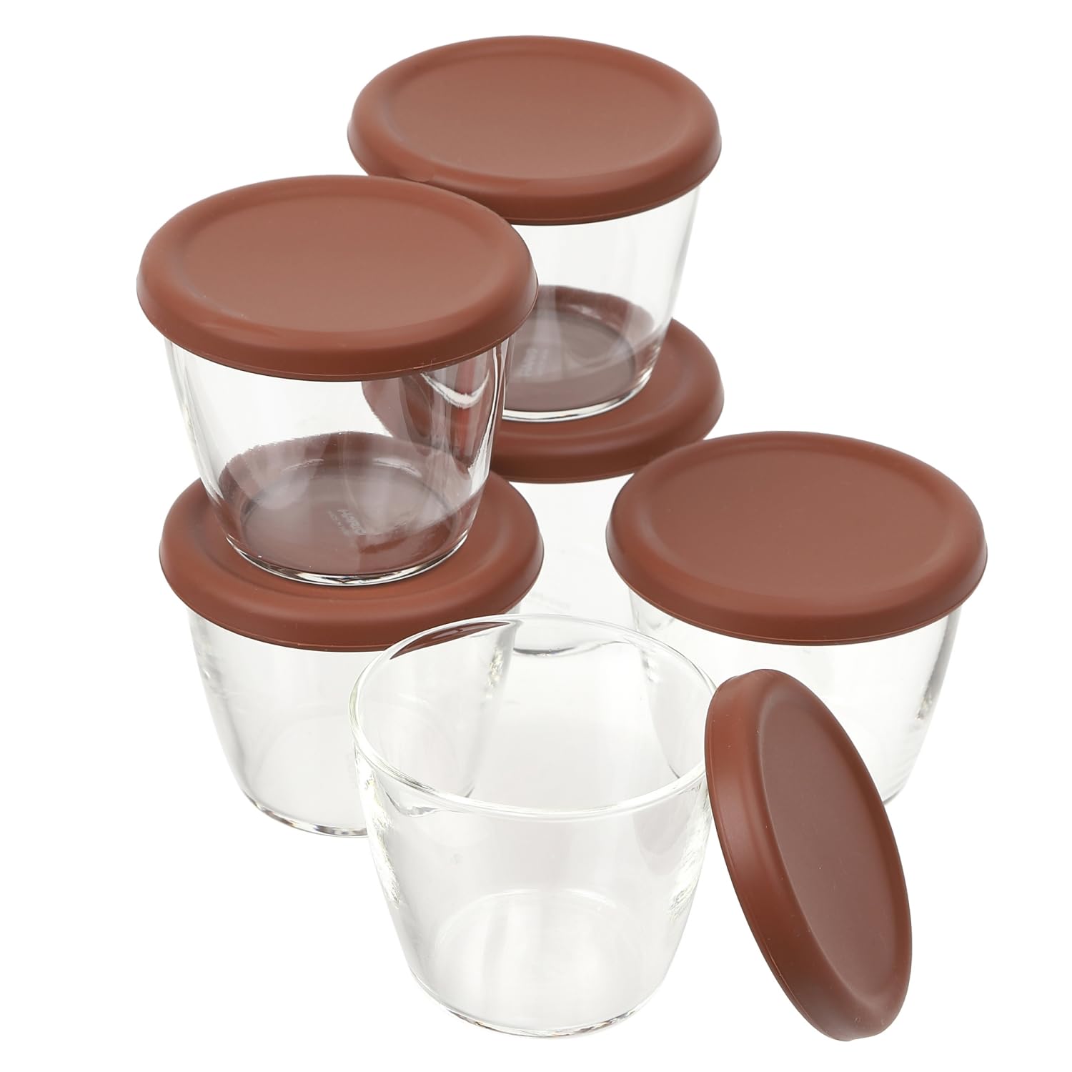 Hario Heat-Resistant Glass Pudding Cups 200ml PRC-20-BK [Set of 6 with Silicone Lids] (Brown)