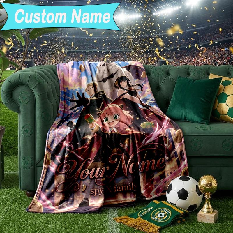 Custom Name Blanket Fantasy Battle Anya Blanket Bedding Blanket for Travel, Camping, Living Rooms, Offices, Sofas, Fan Christmas Gift