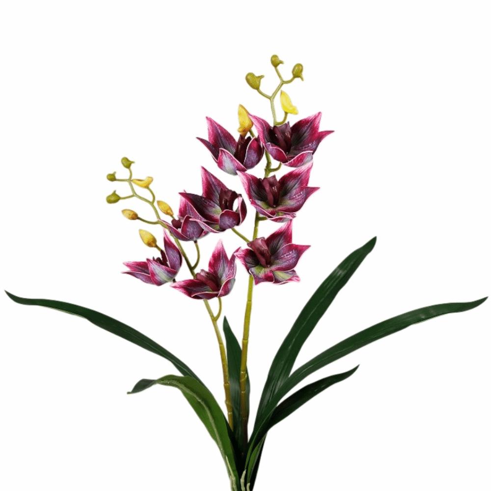 with Leaves Artificial Orchid Flower Branch Artificial Cymbidium Faux Flowers  Wedding Decor