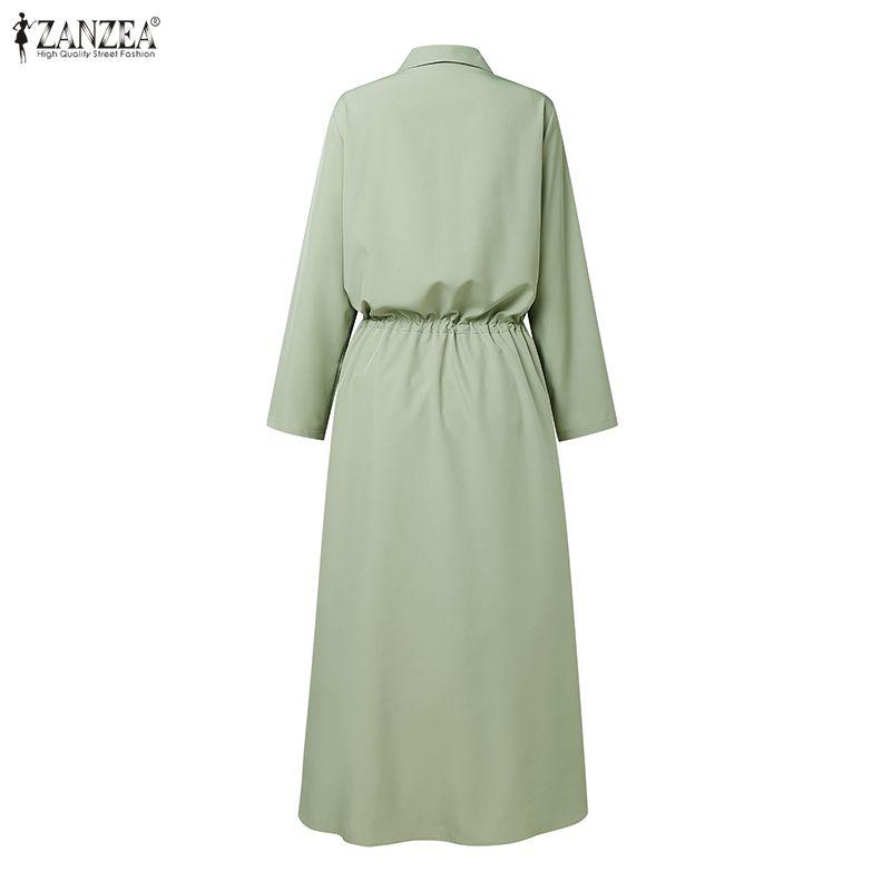 ZANZEA Women Casual Turn Down Collar Long Sleeve Loose Long Shirt Dress