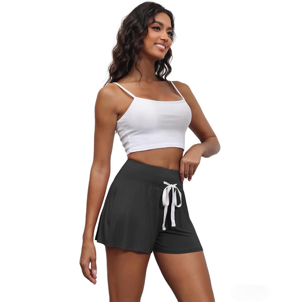 Women’s Shorts Rayon Solid Color Half Pants Sporty Yogo Bottoms High Waist with Drawstring Casual Wear