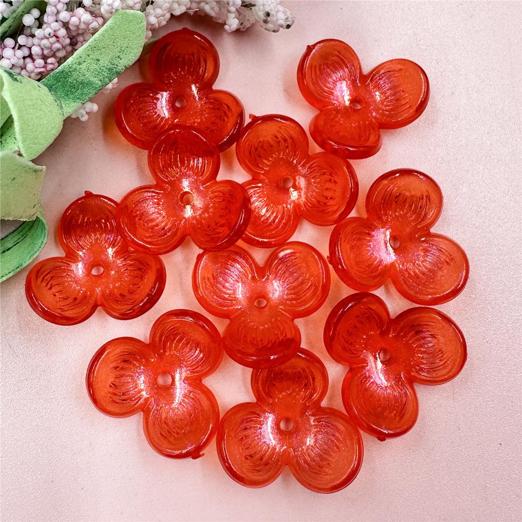 Handmade Acrylic 22.6mm Beads Beaded Hollowed Out Three-petal Flowers Hairpin Accessories Straight Hole 10pcs Mobile Phone Chain
