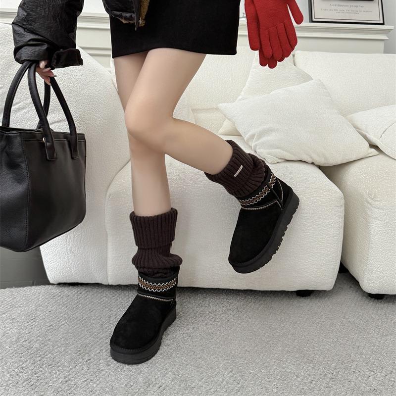 2025 winter new ethnic style embroidery thick sole heavy craft wool snow boots women's height increase thickened non-slip cotton shoes