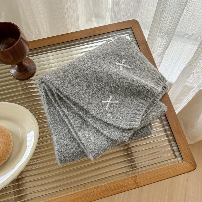 New Korean Version Bow Small Fragrant Style Cute Scarf Women's Autumn and Winter Versatile Student Warm Knitted Scarf