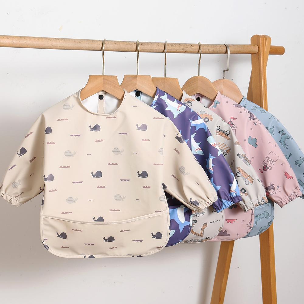 Cute Baby Bibs Toddler Waterproof Long Sleeve Apron Cartoon Animals Children Feeding Smock Bib Baby Stuff Newborn Accessories