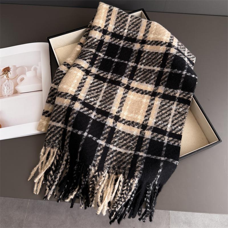New Stripe Plaid Women's Winter Scarf Imitation Cashmere Warm Shawls Wraps Thicked Pashmina Female Blanket Scarves